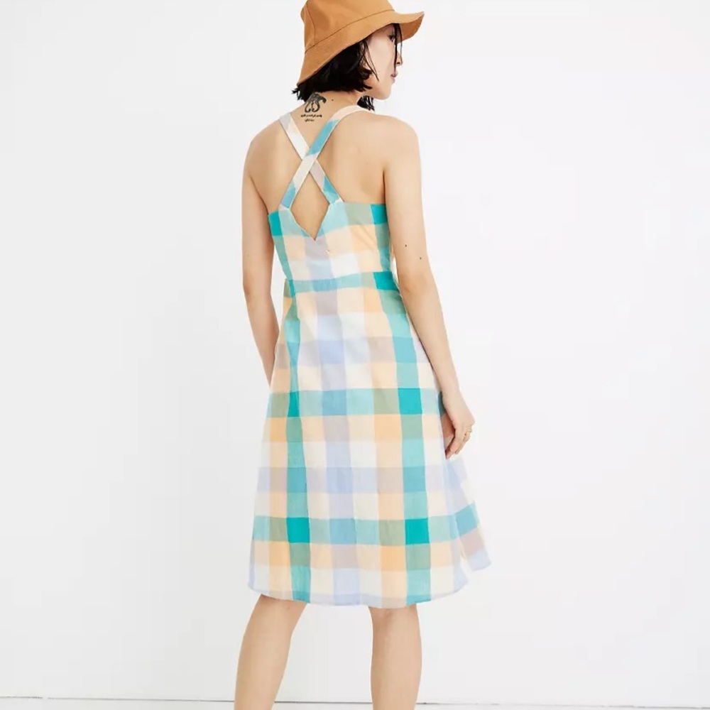 Madewell Pastel Plaid Button Front Dress